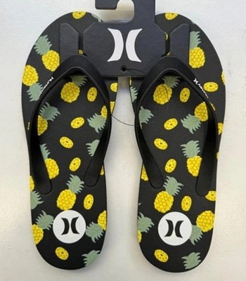 Hurley Flip Flops Ananas-Design Größen 11, 12, 13 schwarz UVP £23 BRANDNEU