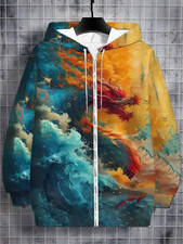 Vibrant Dragon Orange Blue Design 3D Print Hoodie Zip