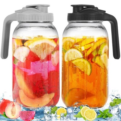 2 Pack Glass Pitchers with Lid, 64 oz Sun Tea Pitcher, Half Gallon Mason Jar ...
