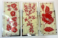 3 VTG Turner Hanging Decorative RED, SILVER & CREAM Art Mirrored Florals 12 X 6