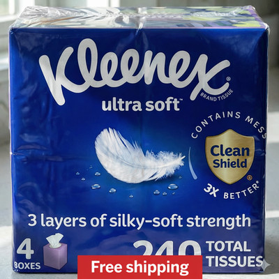 Kleenex Ultra Soft Facial Tissues, 4 Cube Boxes, 60 Tissues per Box, 3-Ply (240