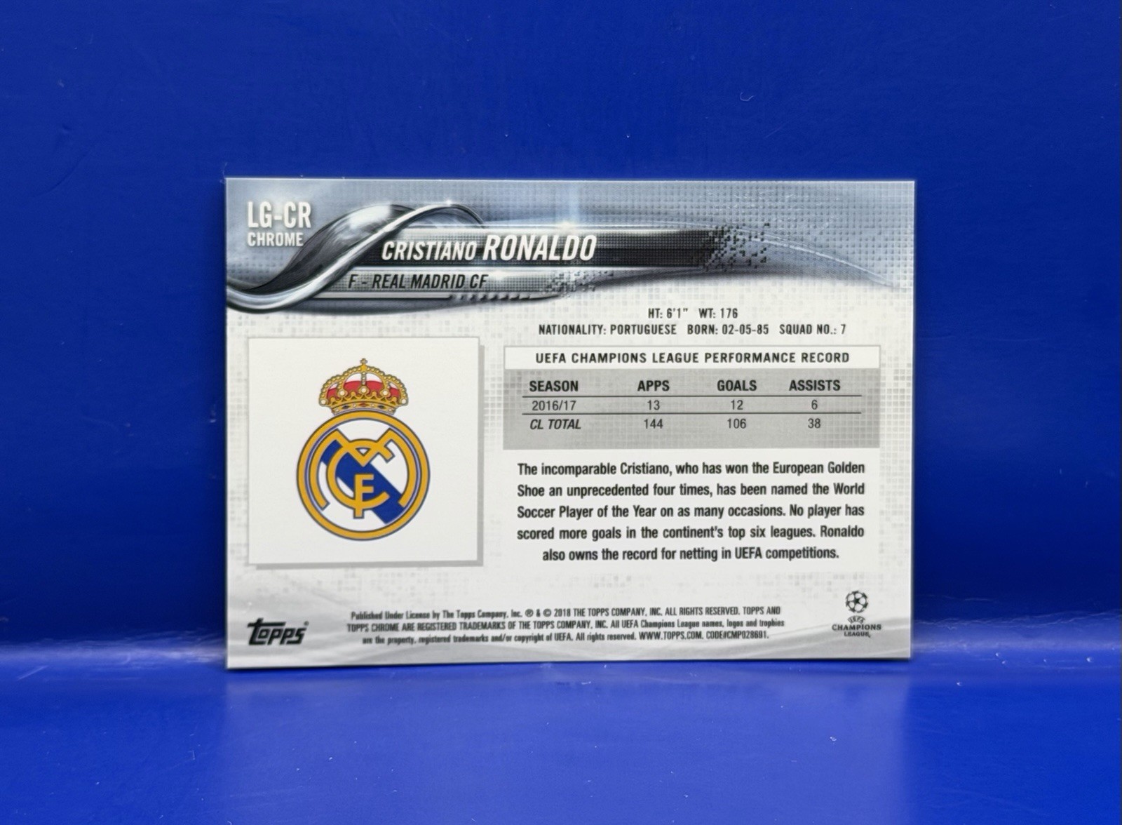 2018 Topps Chrome UCL Champions League CRISTIANO RONALDO Promotional Sample SSP view 3