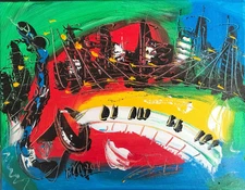 JAZZ CITYSCAPE Modern Abstract   Original Oil Painting  IMPRESSIONIST R455