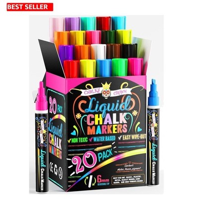 Chalk Markers 20 Pack with Reversible Tips - Non-Toxic for Art & Decor Projects