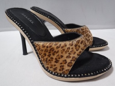 GA2 VTG 90s Y2K Bakers Animal Print Jeweled Open Toe Stiletto Mule Sandals 7