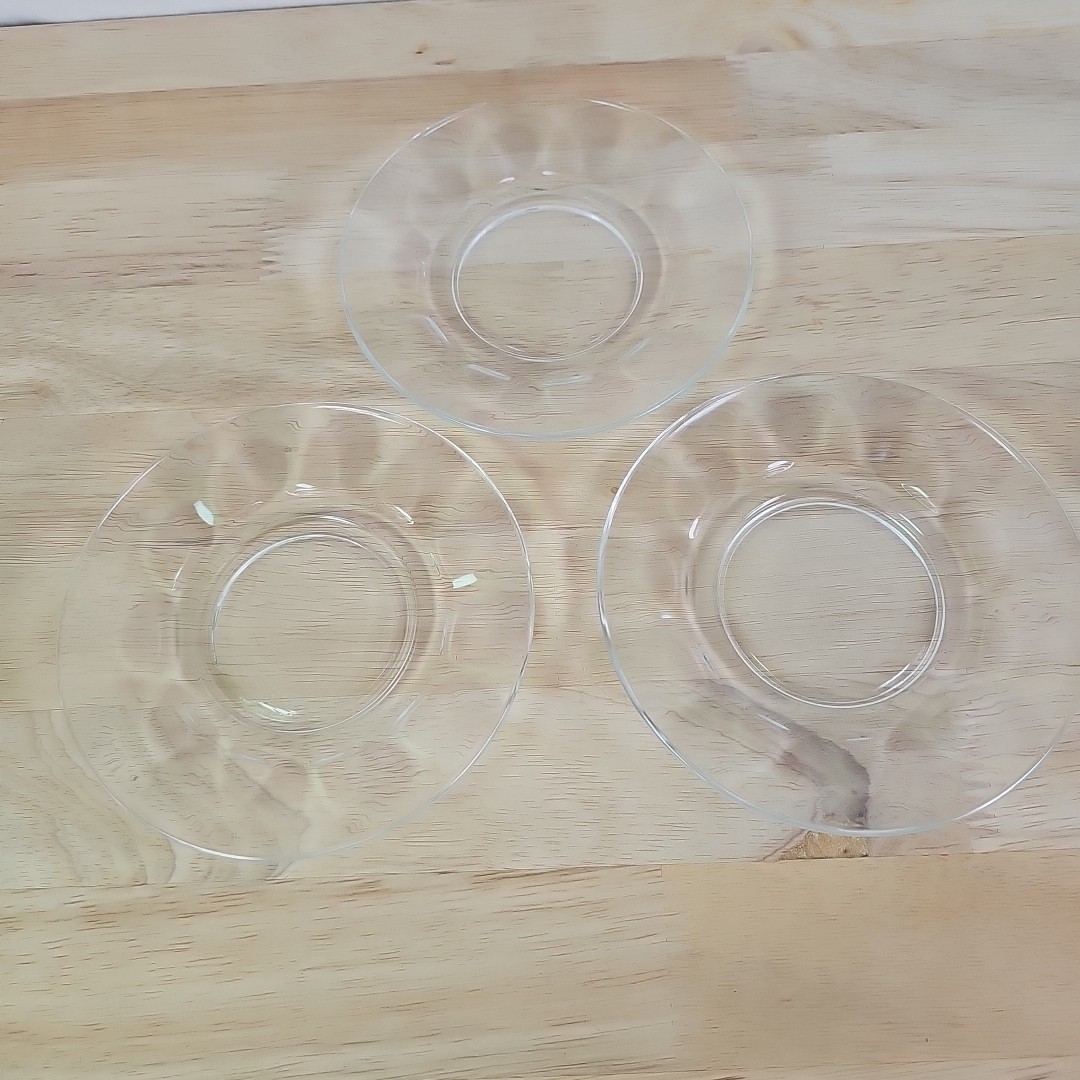 Vintage Clear Crystal Glass Saucer Set Of 3 Arcoroc France Thumbprint 5.5 in