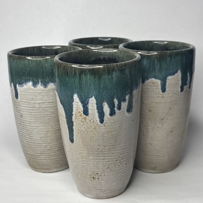 LOT OF (4) RARE VINTAGE EUGENE DEUTCH SIGNED STUDIO POTTERY CUPS VASES 1948 MCM