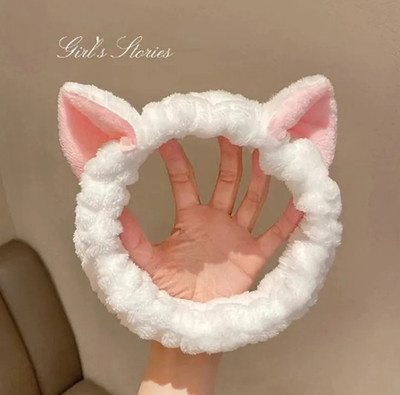 1pc Cute Cat Ear Plush Makeup Headband Soft Hair Band Pink  Girl Accessories