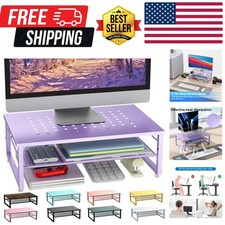 2-Tier Metal Monitor Stand Riser, Office Desk Storage Organizer for Computer ...