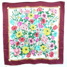 Gucci 100 Silk Scarf Floral Pattern Made in Italy Red Yellow Green Women's