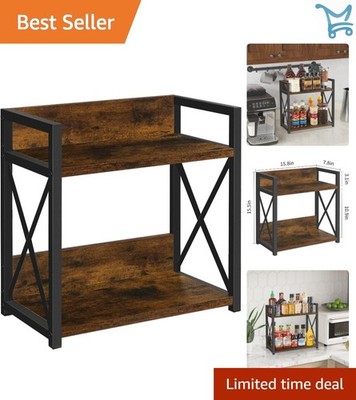 Wood 2 Tier Coffee Organizer Rustic Brown Large Countertop Shelf Storage