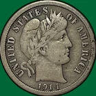 1914 Barber Dime Silver Very Fine VF Coin #33523