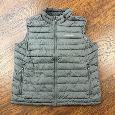 Columbia Vest Mens 2XL Gray Puffer Full Zip Insulated Omni-Heat Powder Lite