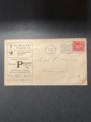 #ad #ad 1909 Sioux City Printing Co Armour South Dakota SD Backstamp Advertising Cover $4.99