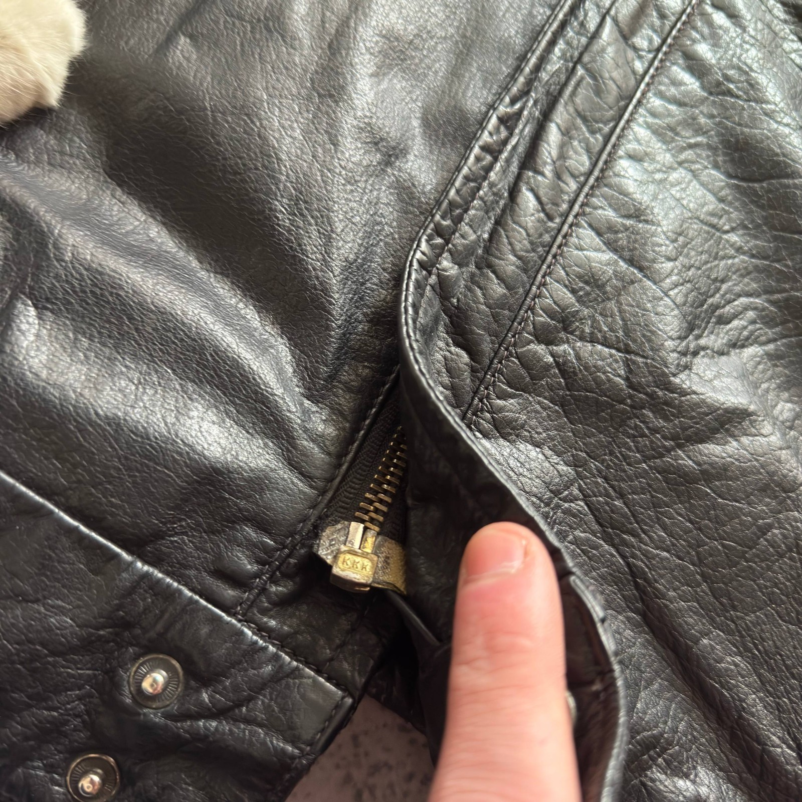 Men’s Vintage Black Leather Jacket Size 52 Oversized Biker Utility Coat Full Zip image 8