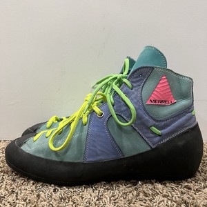 Merrell Flashdance Rock Climbing Shoes Green Blue Leather High Top Womens Sz 8.5