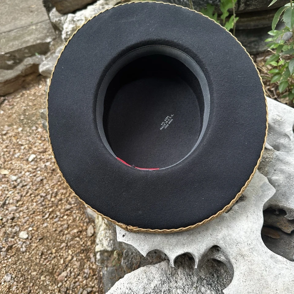 Sombrero occidental vintage STUDIO KOKIN fieltro negro marrón tejido natural borde ala ancha Foto 3 de 4