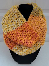 New 66" Cowl Infinity Scarf - Gold Yellow Multi V Stitch Pat. Handmade Hand Knit