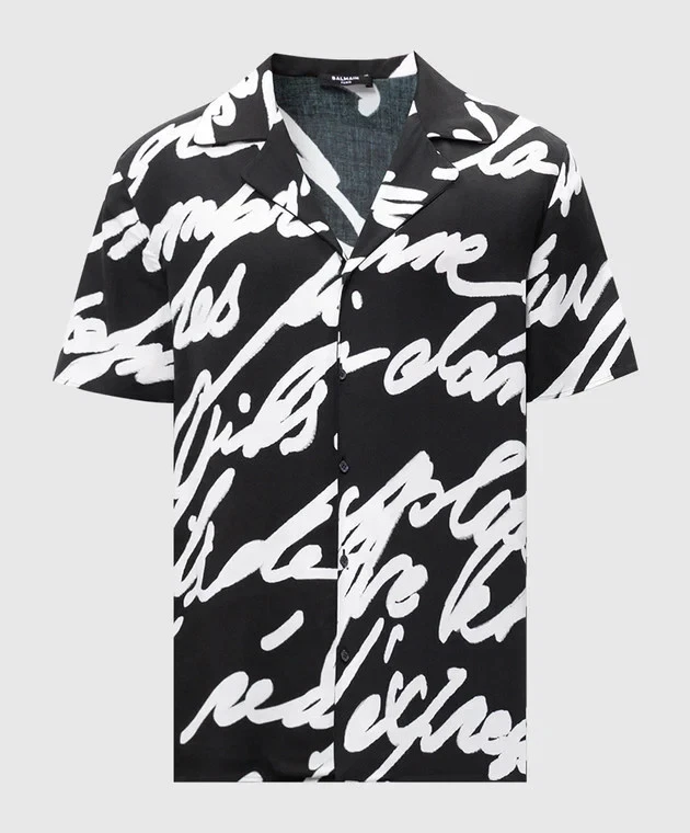 Balmain — MSRP $1190 Balmain Men Black Love Letter Camp Shirt, Size Medium US (48EU/38UK)