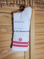 Lululemon Daily Essentials Socks NWT Size Large White/ Desert Red