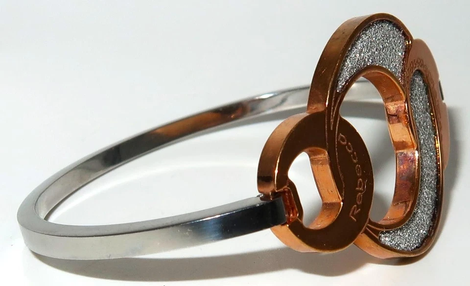 REBECCA Feito na Itália Círculos de Amor Dois Tons Ouro Rosa, Pulseira de Prata 2 3/8" - Imagem 2 de 4