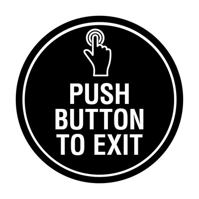 Circle Push Button To Exit Sign Black - Small