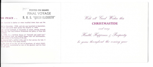 Vintage Weihnachtskarte RMS QUEEN ELIZABETH Final Voyage 1968 - Bild 3 von 4