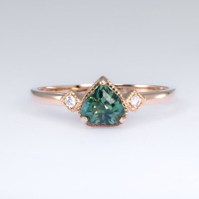 1.02ct Shield Cut Natural Unheated Teal Sapphire Ring in 18K Rose Gold with Diam
