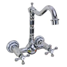 Polished Chrome Brass Kitchen Bathroom Sink Swivel Faucet - Wall Mounted snf965