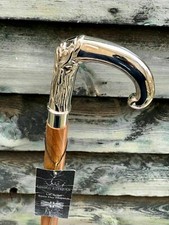 Solid Silver Eva Adam Head Vintage Polished Wooden Walking Stick handmade Cane