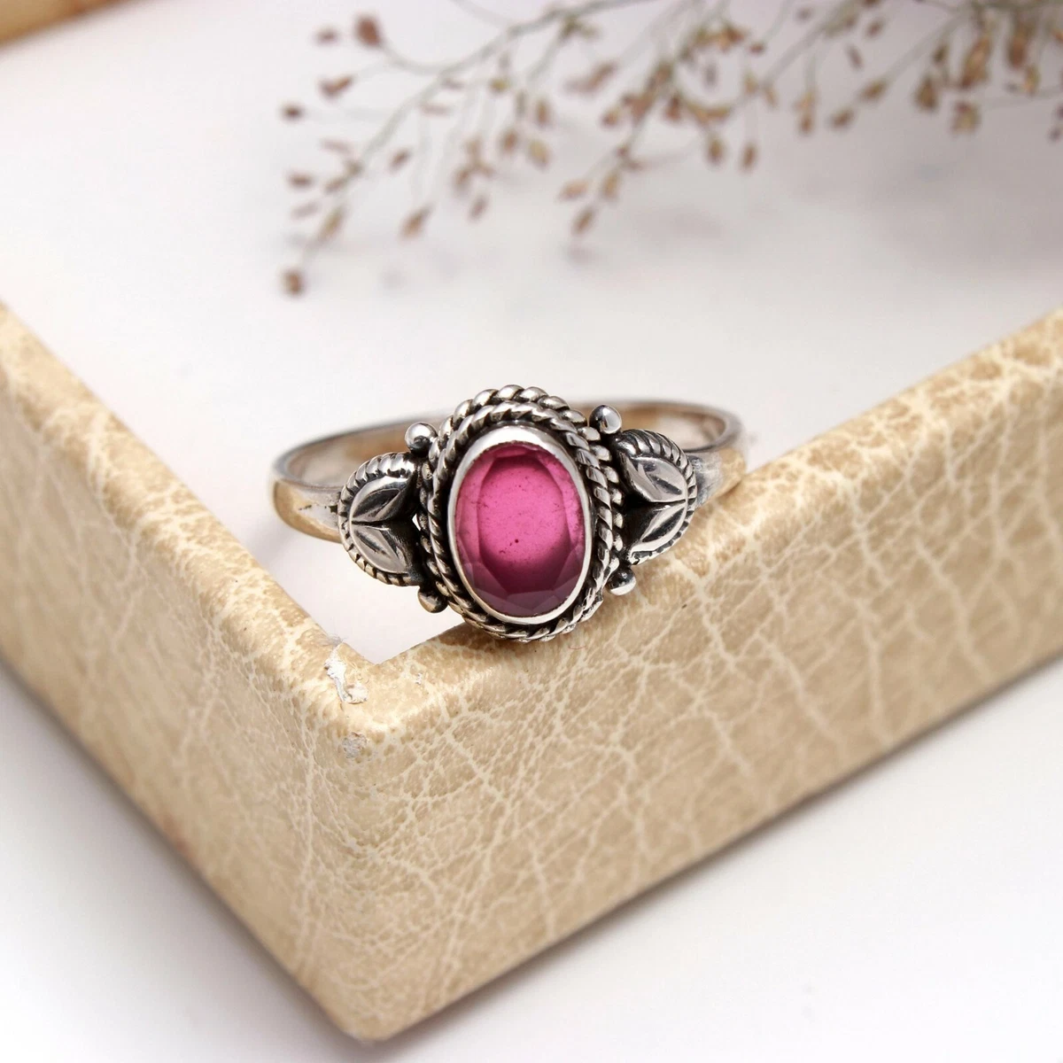 Ruby 925 Sterling Silver Oval Shape Gemstone Jewelry Ring Ruby