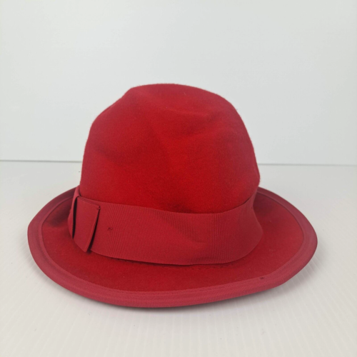 Morgan & Taylor Red Wool Fedora Style Hat with Red Ribbon around base 57cm - Photo 1/9