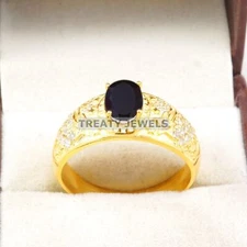 Black Onyx Oval Cut With 925 Silver Gold Plated Ring For Men's #A838