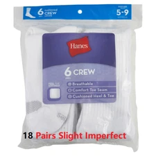 18 Pairs Hanes  Cotton cushion CREW socks "SLIGHTLY-IMPERFECT" "Unisex"