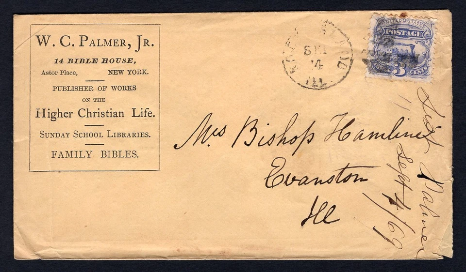 USA Rock Island ILL 1869 ADVERTISING Cover to Evanston; #114 3c Locomotive - Image 2 of 3