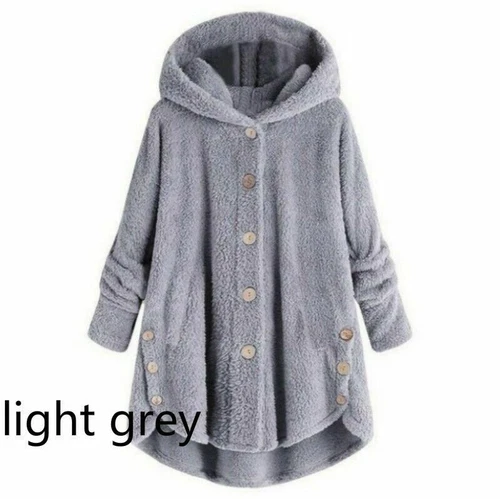 Damen Kapuzen Mantel Jacke Tops Hoodies Flauschig Fleece Kunstfell Plüsch Knopf Vintage - Bild 8 von 28