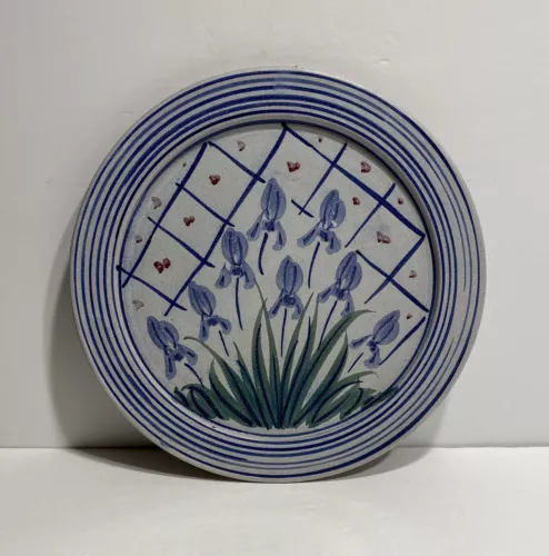 SJ Pottery Redware Plate Iris Bethel Missouri Cottage Core Farmhouse 10.75”