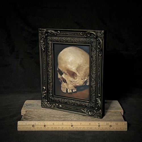 Skull Oil Painting Academia Home Decor - Picture 2 of 6