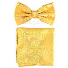 New Brand Q men's pre-tied bow tie  hankie paisley microfiber formal yellow