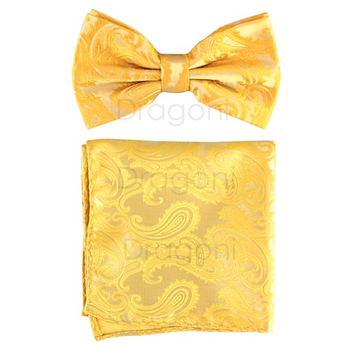 New Brand Q formal Men's Pre-tied Bow Tie & Hankie blue paisley pattern