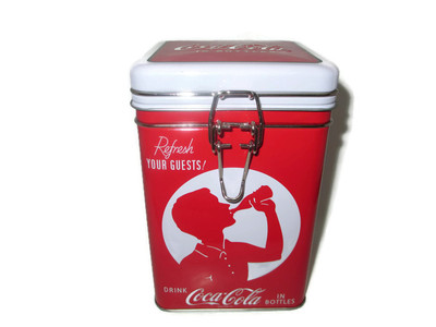 Coca-Cola Tin  tea Caddy Canister/Container with metal latch Refresh Your Guests
