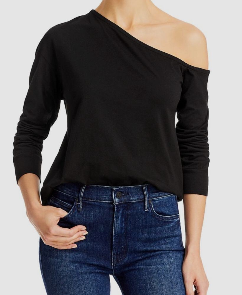 Monrow L59610 Women's Black Off-the-Shoulder Jersey Long Sleeve Tee Size S