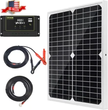 Solar Panel Kit 20W 12V 10A Charge Controller Extension Cables for RV Marine Boa