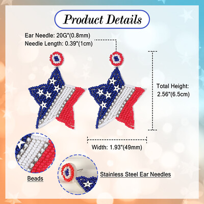 4th Of July Earrings - Handmade American Flag Beaded Drop Earrings, Red White & Blue, Patriotic Jewelry - View #9