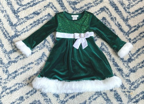 Bonnie Jean Girls Green Sparkle Velvet 