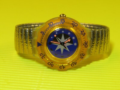 Swatch Scuba GOLDEN ISLAND + goldfarbiges Flexarmband NEU aber OHNE Schachtel
