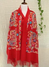Sale New Embroidered large Vintage Paisley Cashmere Wool Soft Shawl Scarf 933
