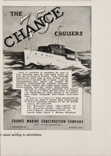 1929 Print Ad 75 Chance Cruisers Boats Chance Marine Construction Annapolis,MD - Picture 1 of 1