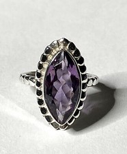Faceted Marquise Amethyst Sterling Silver Ring Size 5