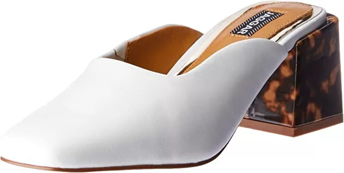 White mid cheap heel mules